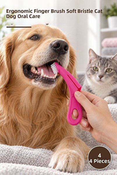 Yenilig 4 Pieces Pet Toothbrush – Ergonomic Finger Brush with Soft Bristles f...