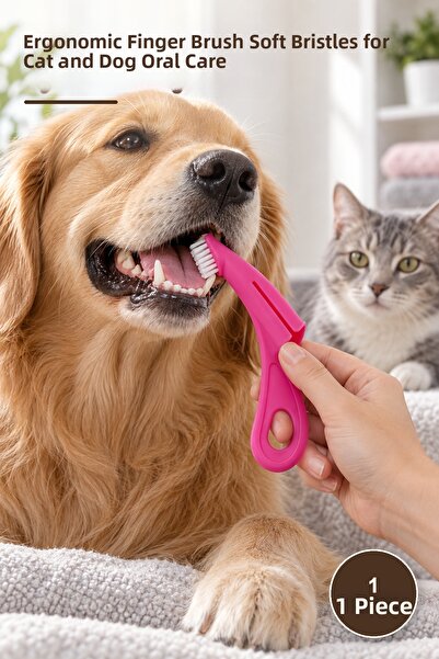 Yenilig 1 Piece Pet Toothbrush – Ergonomic Finger Brush with Soft Bristles fo...