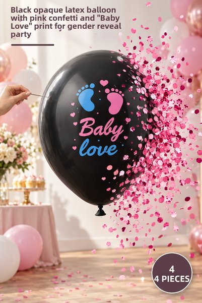 Yenilig 4 Pieces of Confetti Gender Balloons – Black Opaque Latex with Pink C...