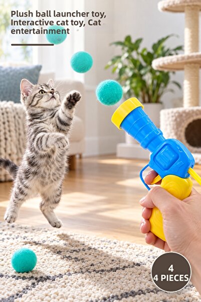 Yenilig 4 Pieces Plush Ball Throwing Interactive Cat Toy – Plush Ball Launche...