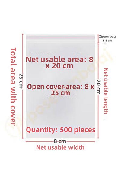 8X20 5cm. (8*25) 100 Pieces - Transparent Banded Adhesive Gelatin Bag