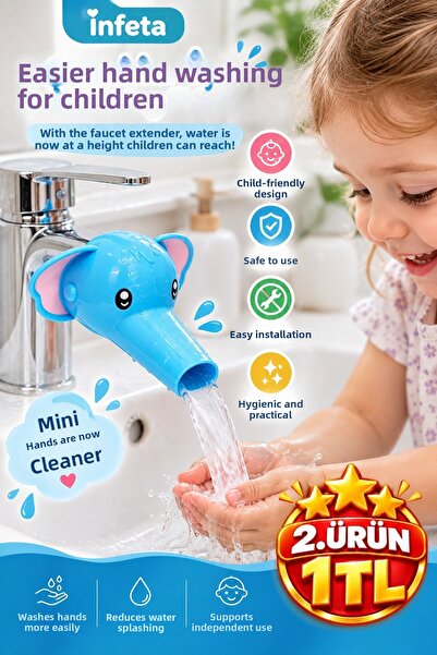 İnfeta Children's Faucet Extender with Blue Elephant Figure, Hand Washing Ass...