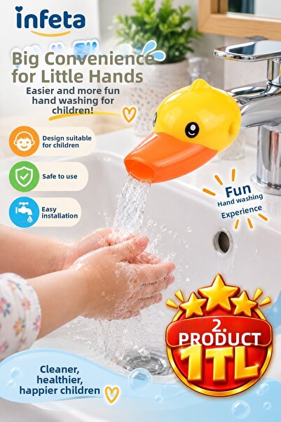 İnfeta Children's Faucet Extender Head Apparatus with Yellow Duck Figure