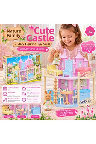 JOYFUL CHİLD Nature Family Cute Castle 2-Storey Figured Playhouse Multi-Compa...