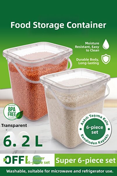 OFFBOX Mega Size Transparent 6-Piece Flour and Grain Food Storage Container 6...