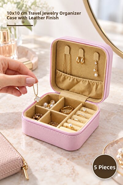 Yenilig 5 Pieces Mini Zippered Jewelry Box – Bag Model Faux Leather Covered 1...