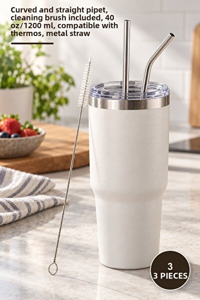 Yenilig 3-Piece Extra Long Stainless Steel Straw Set – Curved and Straight St...