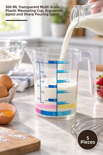 Yenilig 5 Pieces 0.5 Liter Multi-Measuring Cups – 500 ml Transparent Multi-Sc...