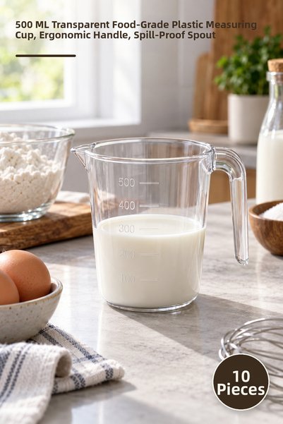 Yenilig 10 Pieces 0.5 Liter Measuring Cup – 500 ml Transparent Food-Grade Pla...