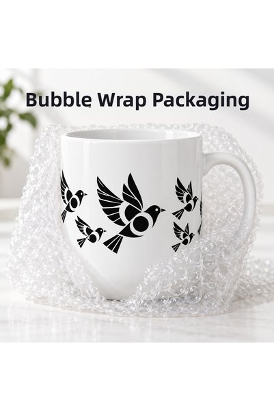 HiperAD Reklam Flying Bird Patterned Porcelain Mug 300 ml Black and White Min...