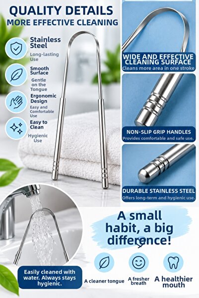 İnfeta Stainless Steel Tongue Cleaner U-Type Tongue Scraper Oral Care Tool