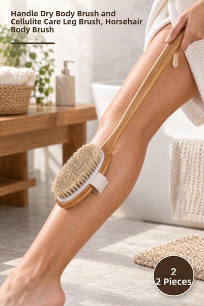 Yenilig 2 Horsehair Bath Brushes – Leg Brush with Handle for Dry Body Scrubbi...