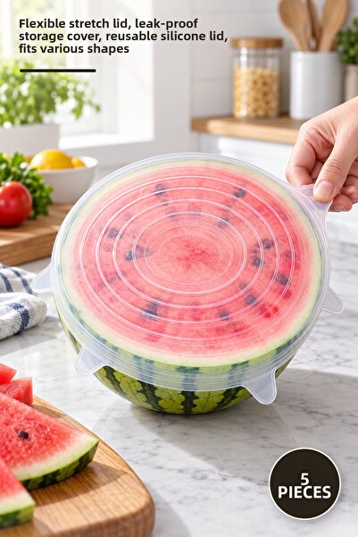 Yenilig 5 Pieces of Fresh-Keeping Silicone Lids – Flexible Stretch Lid, Leak-...