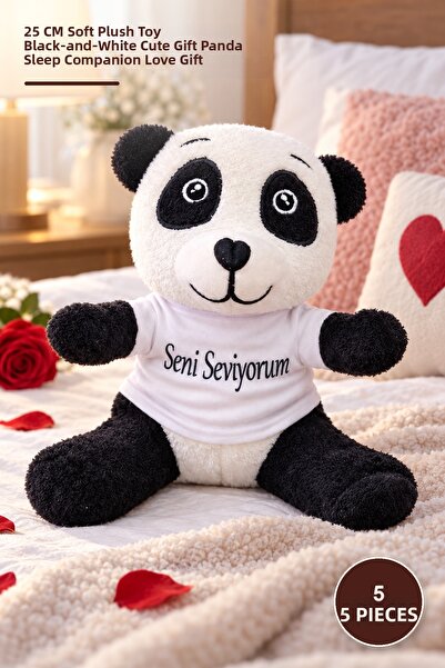 Yenilig 5Pcs I Love You T-Shirt Plush Panda - 25 cm Soft Plush Toy Black-Whit...