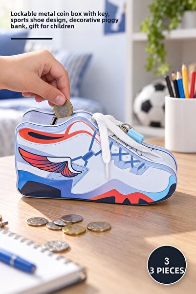 Yenilig 3Pcs Metal Shoe Piggy Bank – Metal Money Box with Lock and Key, Sneak...