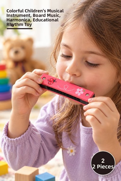 Yenilig 2 Pieces Wooden Harmonica – Colorful Children's Musical Instrument, W...