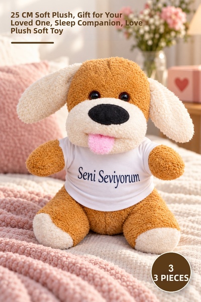 Yenilig 3 Pieces I Love You T-Shirted Cute Plush Dog - 25 cm Soft Plush, Gift...