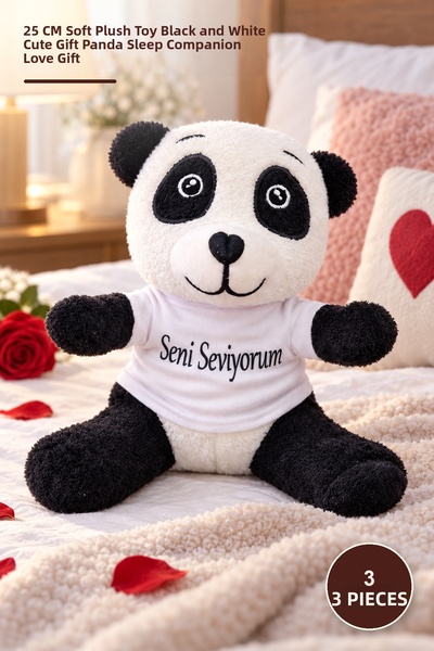 Yenilig 3Pcs I Love You T-Shirt Plush Panda - 25 cm Soft Plush Toy Black-Whit...