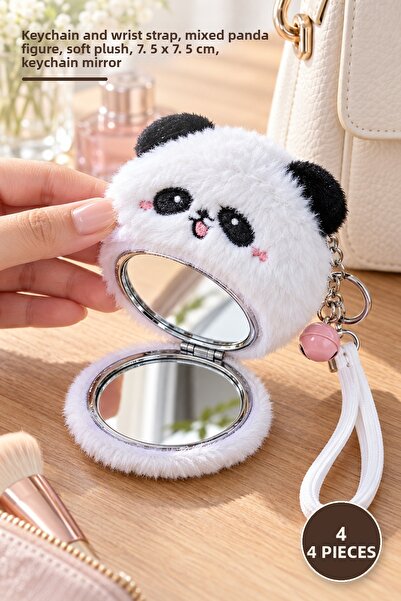 Yenilig 4 Pieces of Cute Panda Plush Pocket Mirror – with Keychain and Wrist ...
