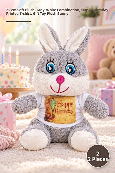 Yenilig 2Pcs Birthday T-Shirt Cute Plush Rabbit - 25 cm Soft Plush, Grey-Whit...