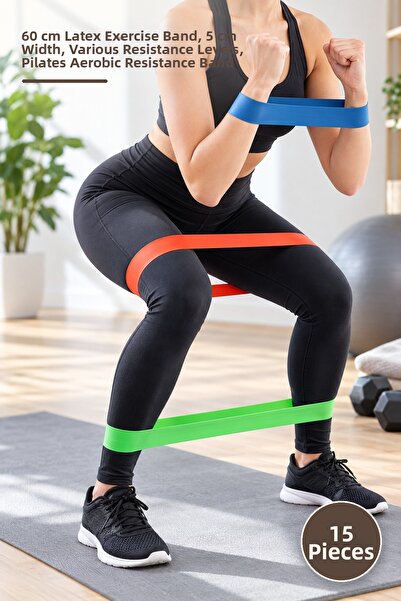 Yenilig Σετ 15 λαστιχένιων ελαστικών αντίστασης Pilates - Λάστιχο γυμναστικής...