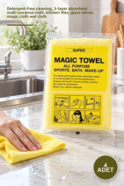 Yenilig 4 Pieces of Wet Magic Cloth – Detergent-Free Cleaning, 3-Layer Absorb...