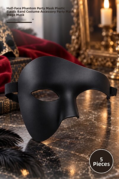 Yenilig 5 Pcs Black Half Male Mask – Half Face Phantom Party Prom Mask with P...