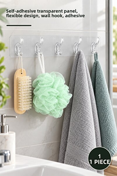 Yenilig 1 Piece Adhesive 5-Hook Hanger – Self-Adhesive Transparent Panel, Fle...
