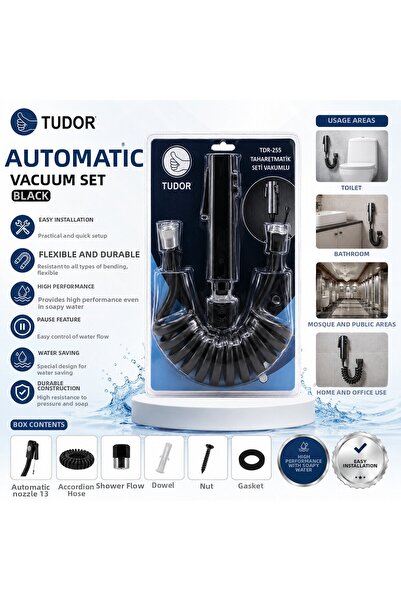 FUTAX Black Taharatmatic Set Taharatmatic Hand Shower - Hose - Joint Vacuum S...