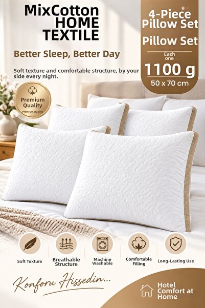 MixCotton Home 4 Pieces of Maxi Air Conditioned Silicone Pillow - 4 X 1100 Gr...