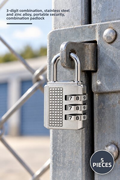 Yenilig 5 Pieces Combination Padlock – 3-Digit Combination, Stainless Steel a...
