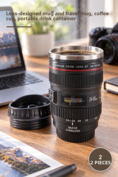 Yenilig 2 Pieces of Thermos Cups with Objective-Lens Appearance – Mug and Tra...