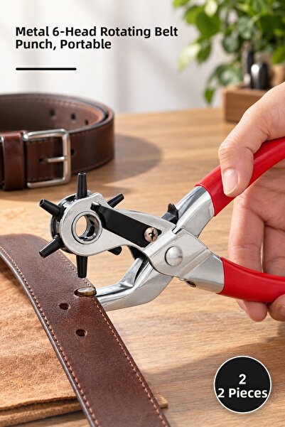 Yenilig 2 Pieces Belt Hole Punch Pliers – Metal 6-Head Rotating Belt Punch, P...