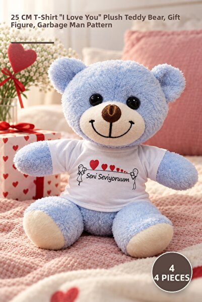 Yenilig 4 Plush Teddy Bears – 25 cm Gift with I Love You Figure in T-Shirt, T...
