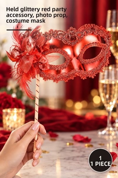 Yenilig 1 Piece Photo Shoot Mask – Glowing Red Party Accessory with Handle, P...