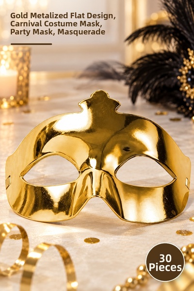 Yenilig 30 Pieces of Prom Party Masks – Gold Metallized Plain Design, Carniva...