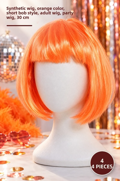 Yenilig 4-piece blunt cut party wig set – synthetic hairpiece, orange color, ...