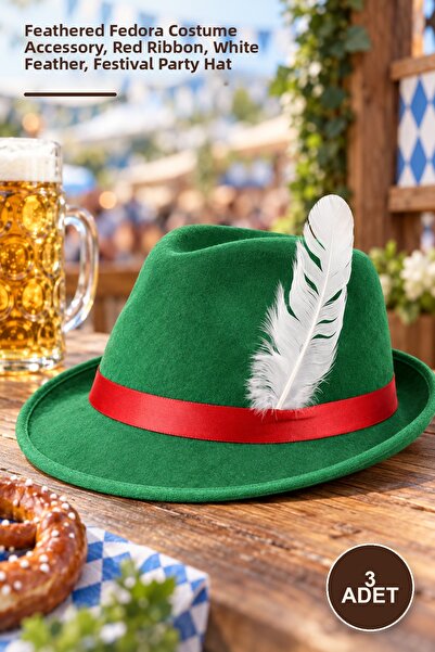 Yenilig 3pcs green furry bavarian hat – furry fedora costume accessory, red r...