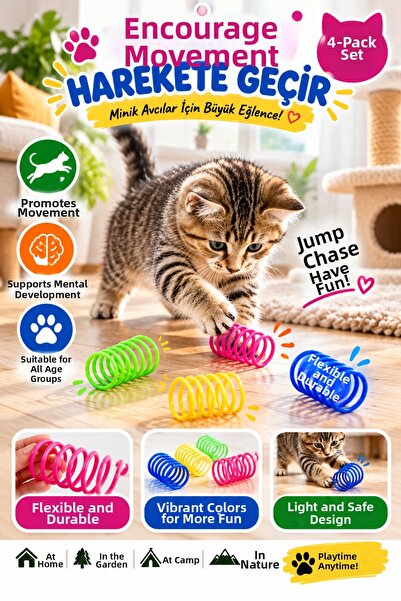 OpenCity 4-Piece Colorful Mini Spiral Spring Cat Toy Flexible Lightweight Mov...