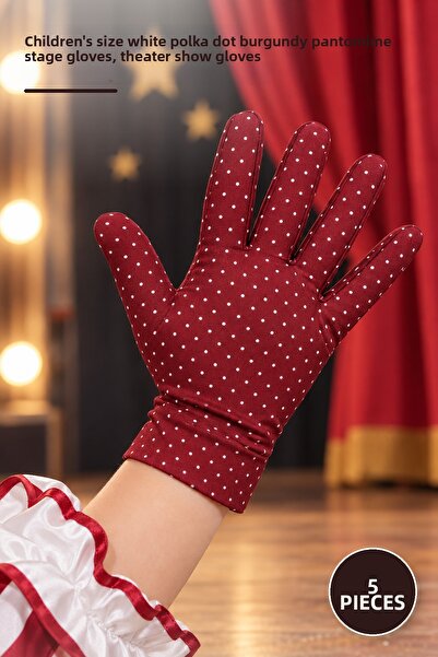 Yenilig 5 Pieces of Children's Pantomime Gloves – Children's Size White Polka...