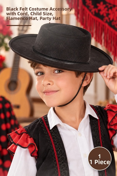 Yenilig 1 Pălărie de flamenco pentru copii - Accesoriu de costum cu șnur negr...