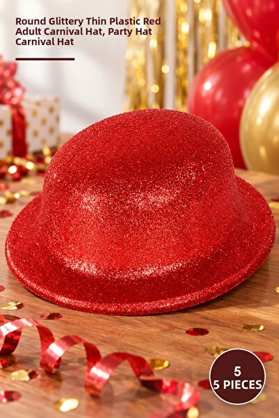 Yenilig 5-piece party hat set – round glitter thin plastic red adult carnival...