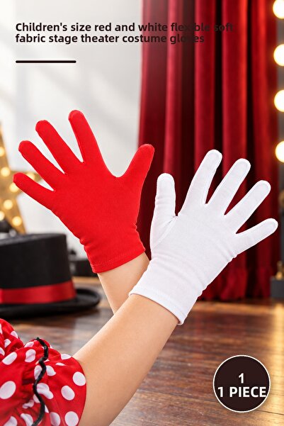 Yenilig 1 Piece Pantomime Gloves – Children's Size Red and White Flexible Sof...