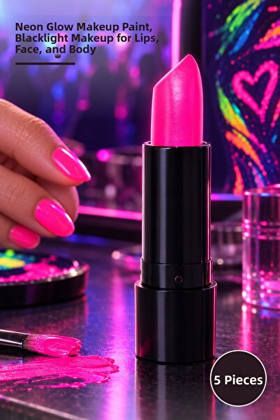 Yenilig 5 Pieces Uv Neon Pink Lipstick – Neon Glow Makeup Paint, Blacklight M...
