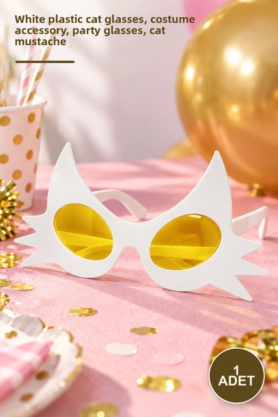 Yenilig 1 Piece Cat Mustache Party Glasses – White Plastic Cat Glasses, Costu...