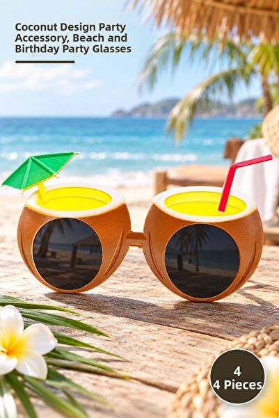 Yenilig 4 Pieces Tropical Cocktail Glasses – Coconut Design Party Accessory, ...