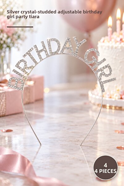 Yenilig 4 Pieces of Birthday Crown – Adjustable Party Crown with Silver Cryst...
