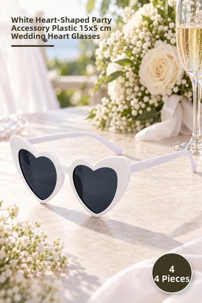 Yenilig 4 Pcs Heart Bridal Wedding Glasses – White Heart-Shaped Party Accesso...