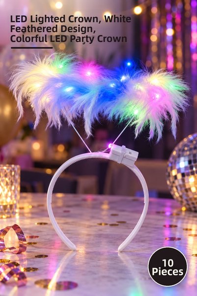 Yenilig 10 Pieces Light-Up Feather Party Crown – Led Light-Up Crown, White Fe...