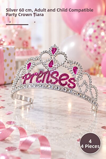 Yenilig 4 Pieces Princess Party Crown – Silver Color 60 Cm, Adult and Child C...